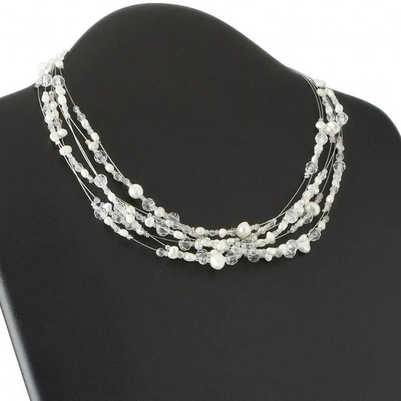 Multi-Strand Floating Freshwater Pearl and Small Glass Beads Necklace - Picture 3 of 3